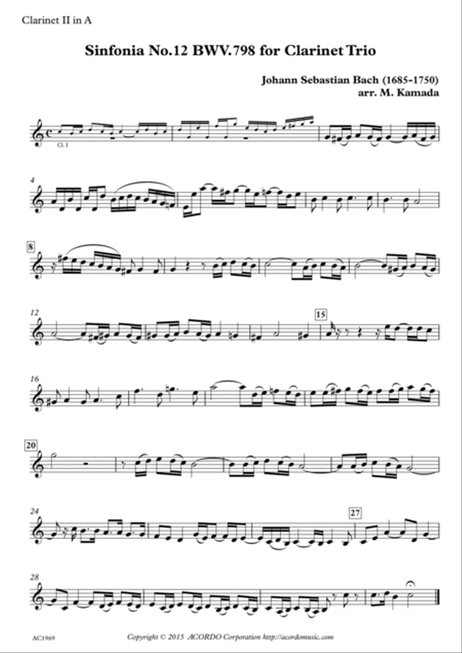 Sinfonia No.12 BWV.798 for Clarinet Trio image number null