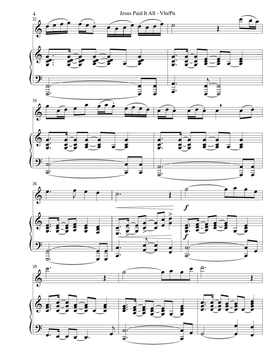 JESUS PAID IT ALL (Vln and Piano with Vln Part) Violin scores gallery preview page 4