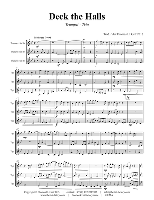 Book cover for Deck the halls - Christmas Carol Polyphonic - Trumpet Trio
