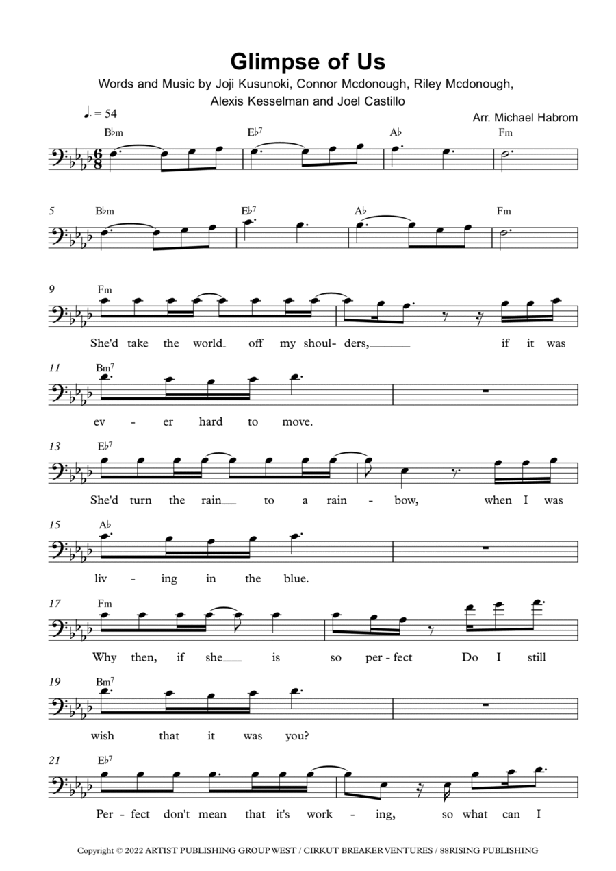 Glimpse Of Us Cello Solo scores gallery preview page 1