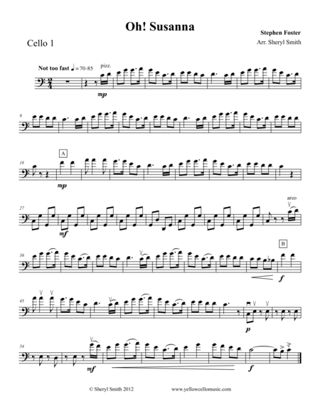 Oh! Susanna for mixed level cello ensemble or quartet (four cellos) image number null