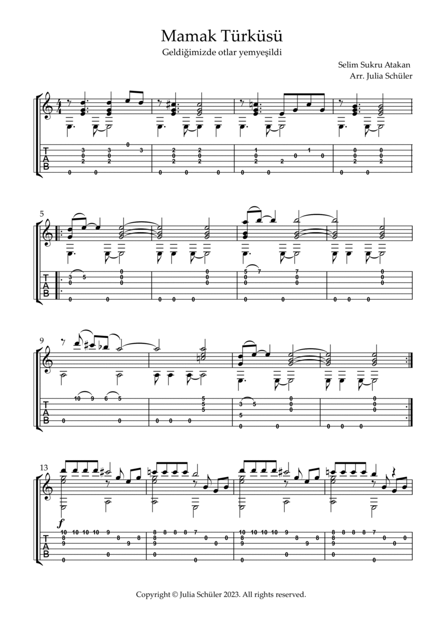 Mamak Türküsü Guitar Solo scores gallery preview page 1