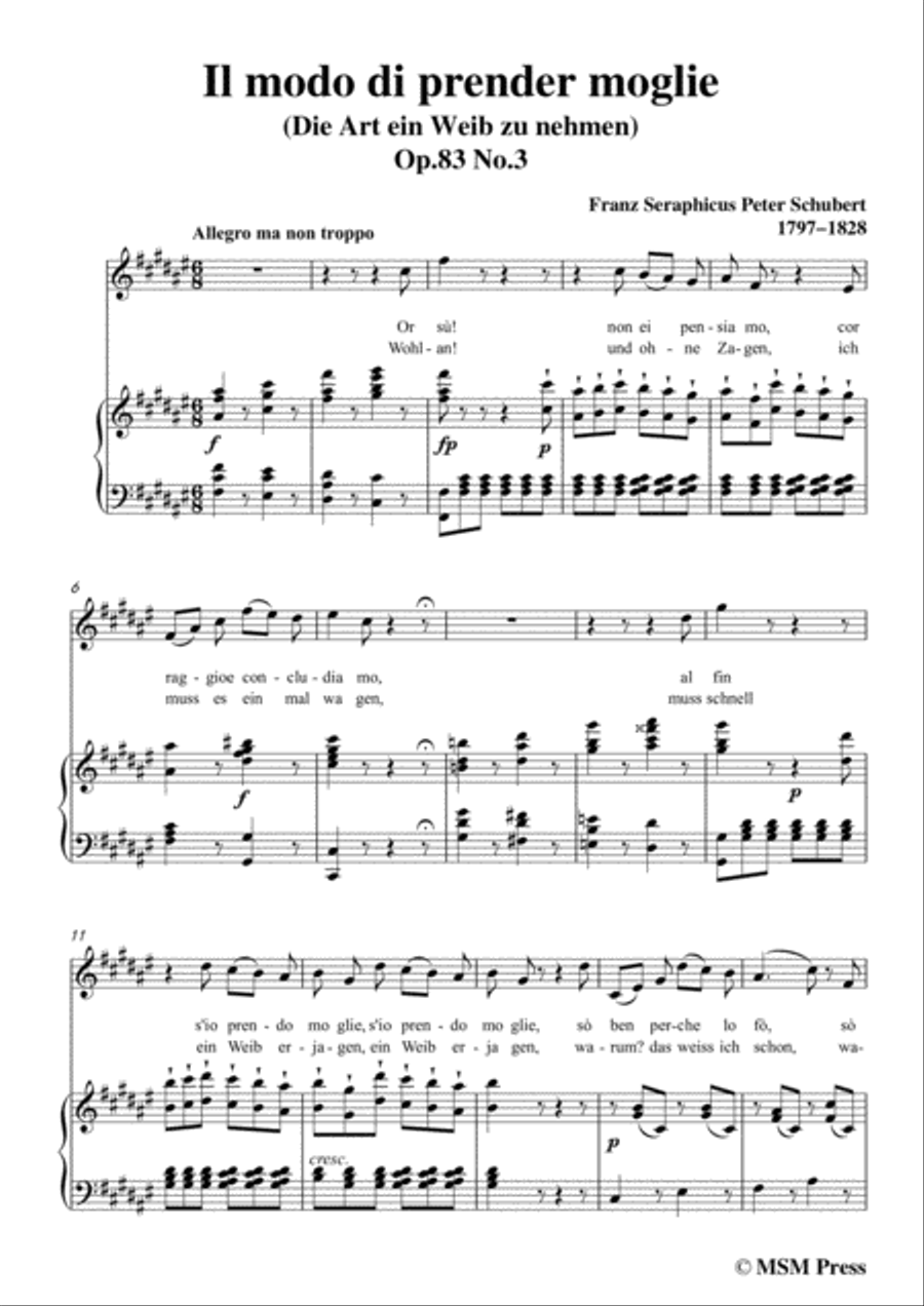 Schubert-Il modo di prender moglie,Op.83 No.3,in F sharp Major,for Voice&Piano Voice scores gallery preview page 3