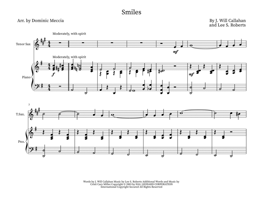 Smiles Tenor Saxophone scores gallery preview page 1