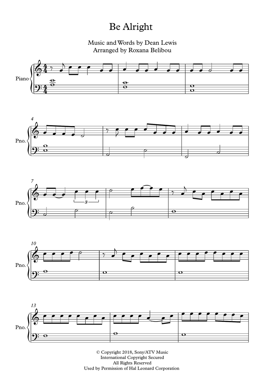 Be Alright Easy Piano scores gallery preview page 1