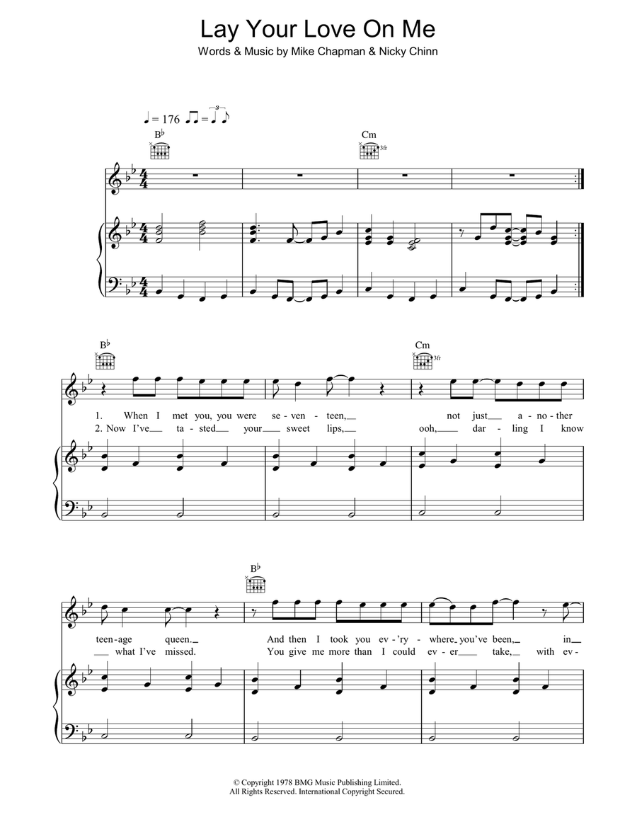 Lay Your Love On Me Piano, Vocal, Guitar scores gallery preview page 1