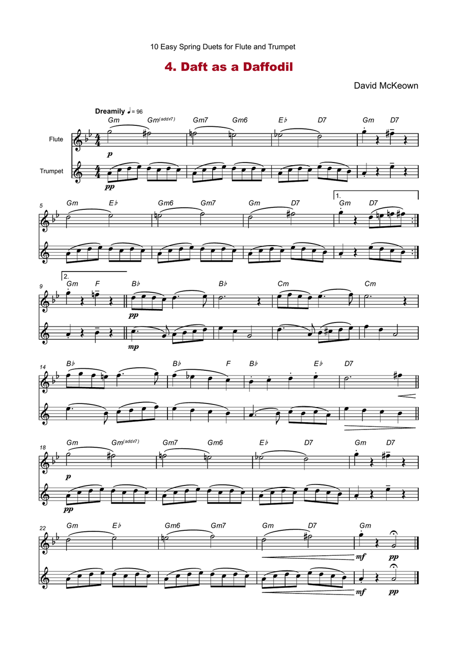 10 Easy Spring Duets for Flute and Trumpet Flute scores gallery preview page 6