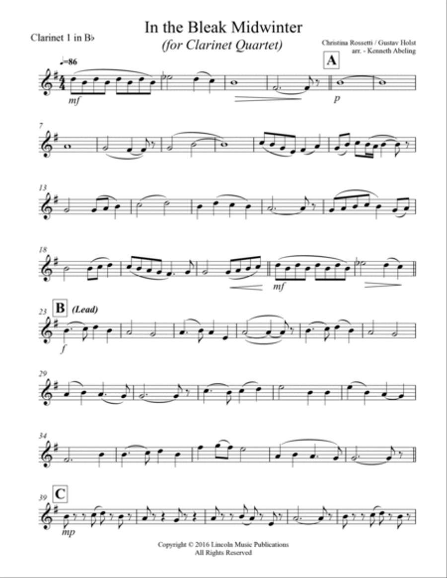 In the Bleak Midwinter (for Clarinet Quartet) Clarinet Quartet scores gallery preview page 6