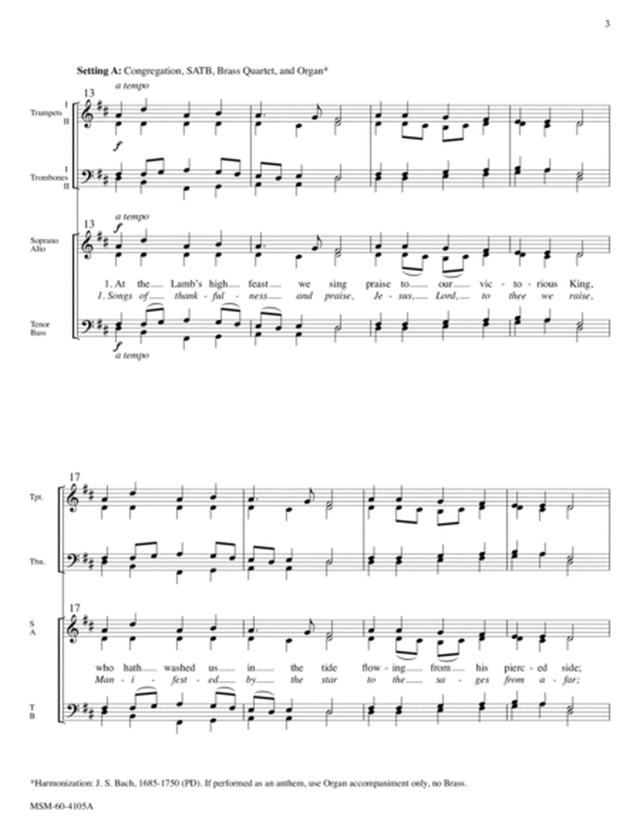 At the Lamb's High Feast We Sing/Songs of Thankfulness and Praise (Brass Score)