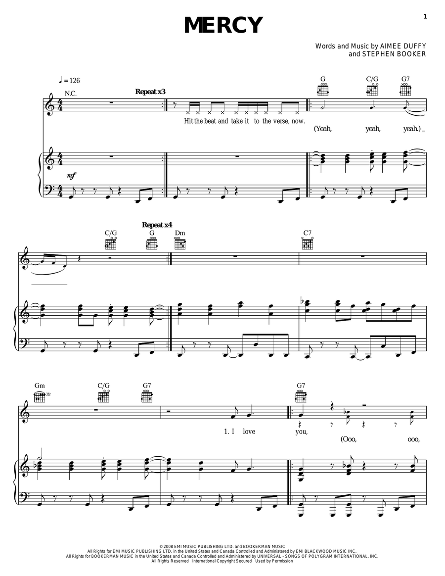 Mercy Piano, Vocal, Guitar scores gallery preview page 1