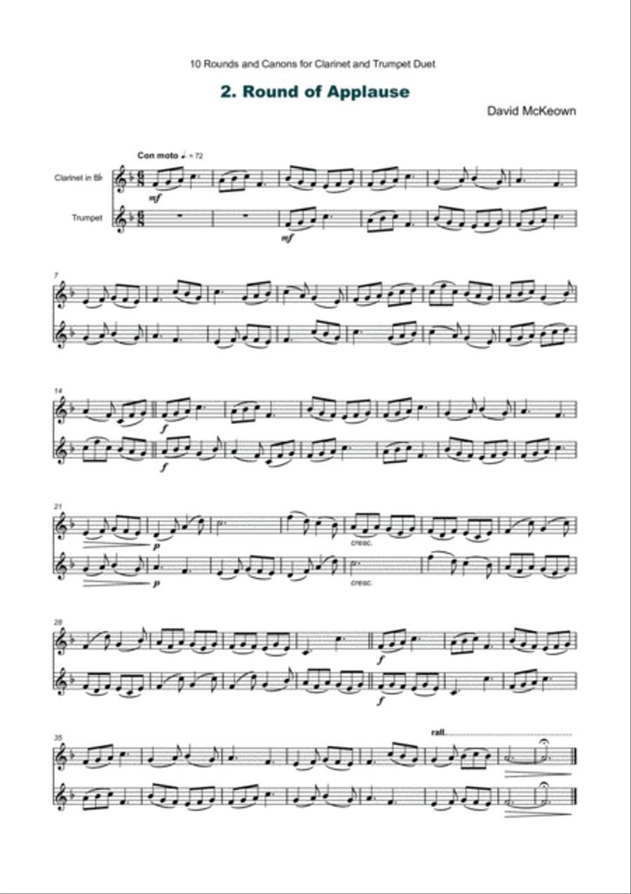 10 Rounds and Canons for Clarinet and Trumpet Duet Chamber Music scores gallery preview page 3