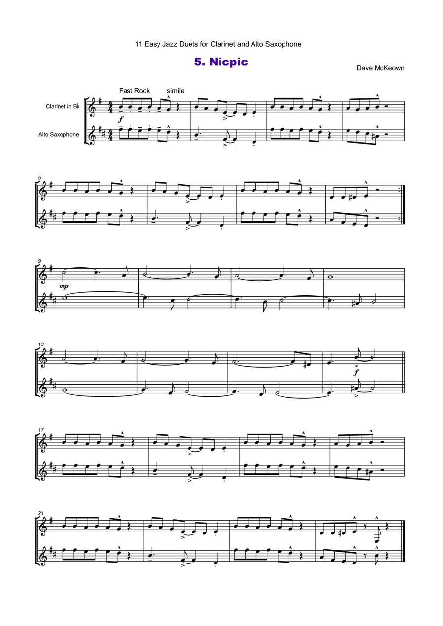 11 Easy Jazz Duets for Clarinet and Alto Saxophone Woodwind Duet scores gallery preview page 6