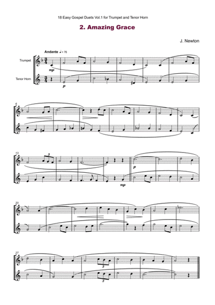 18 Easy Gospel Duets Vol.1 for Trumpet and Tenor Horn