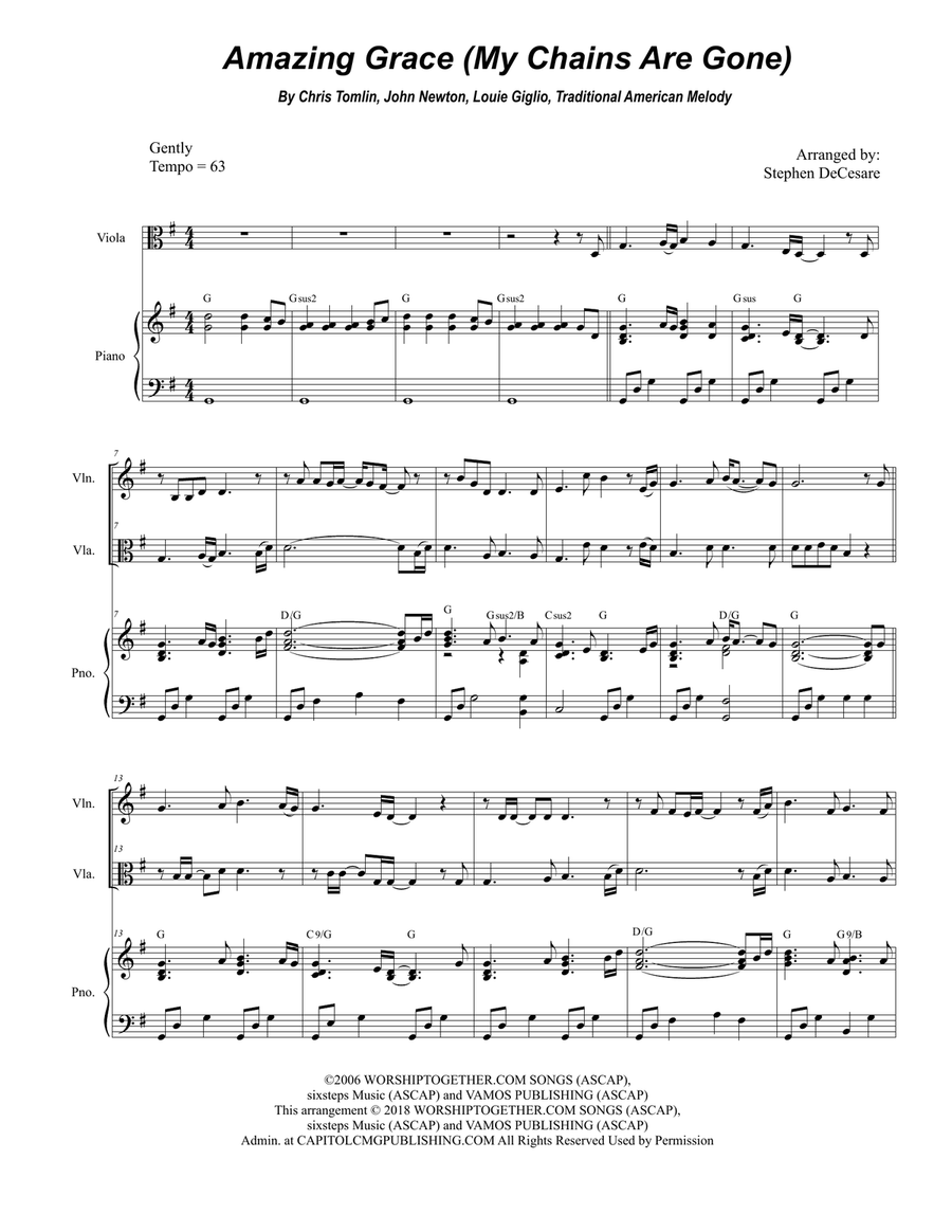 Amazing Grace (my Chains Are Gone) String Duet scores gallery preview page 1