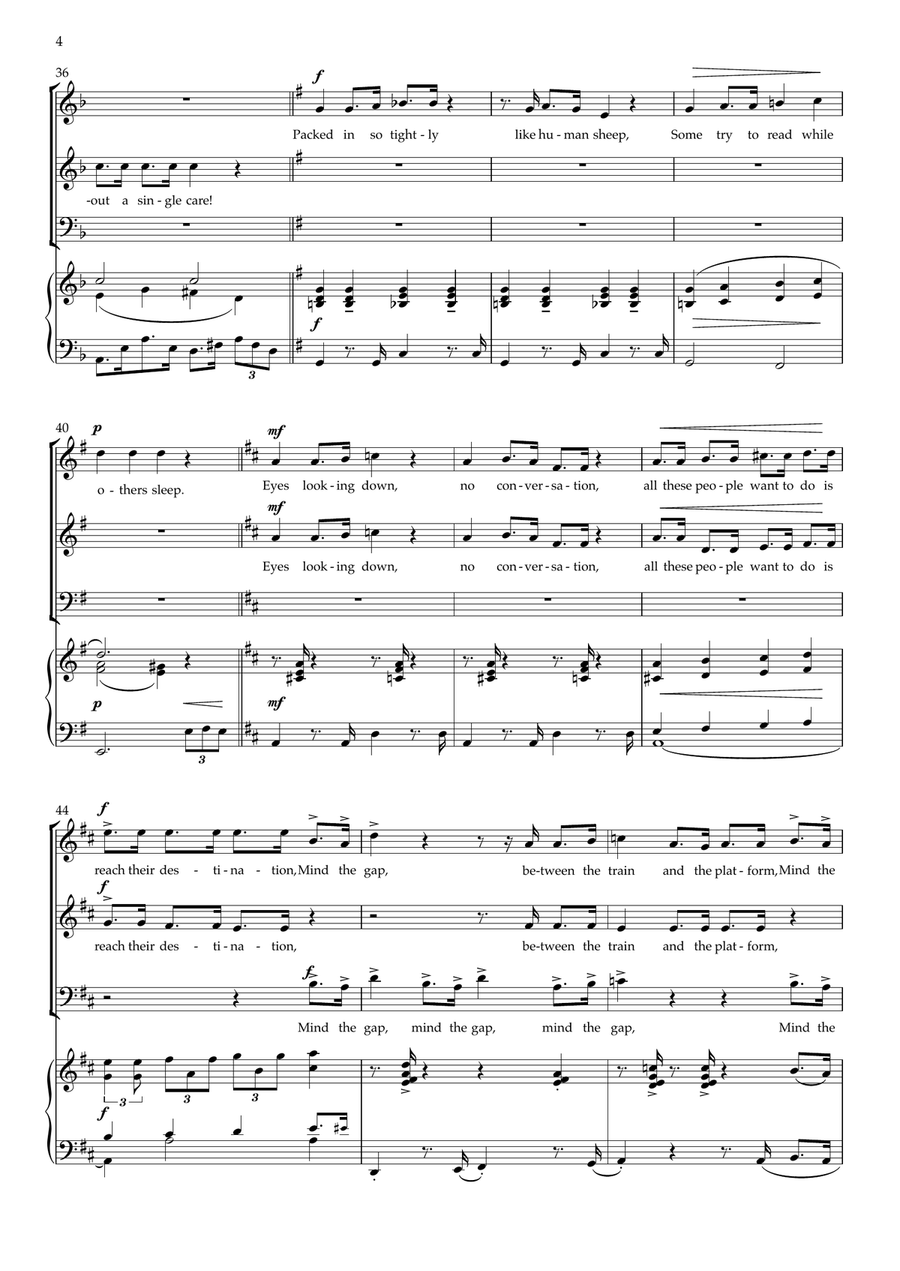 Mind the Gap! (mixed voices SABar, and piano) 3-Part scores gallery preview page 4