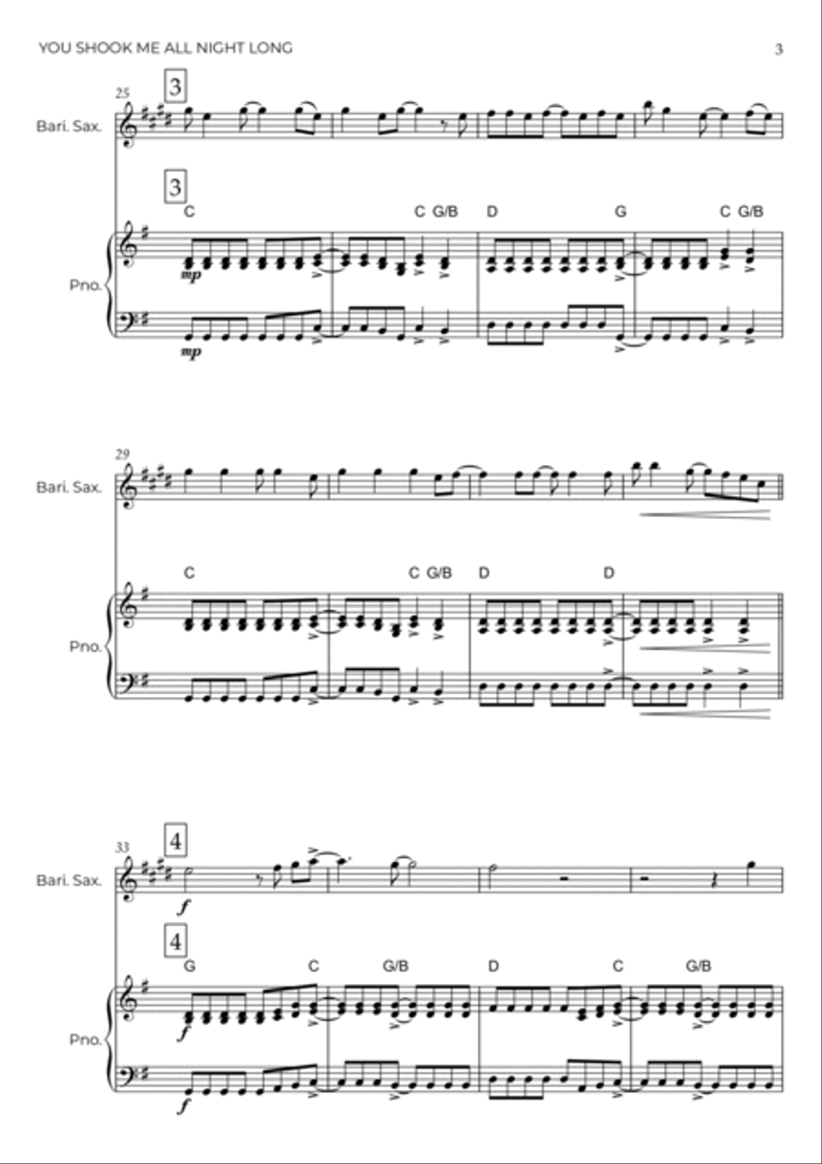 You Shook Me All Night Long Baritone Saxophone scores gallery preview page 4