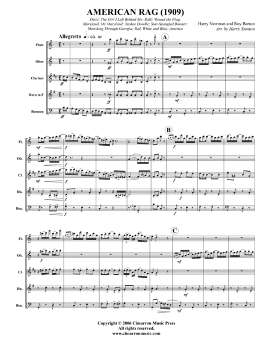 American Rag Woodwind Quintet scores gallery preview page 1