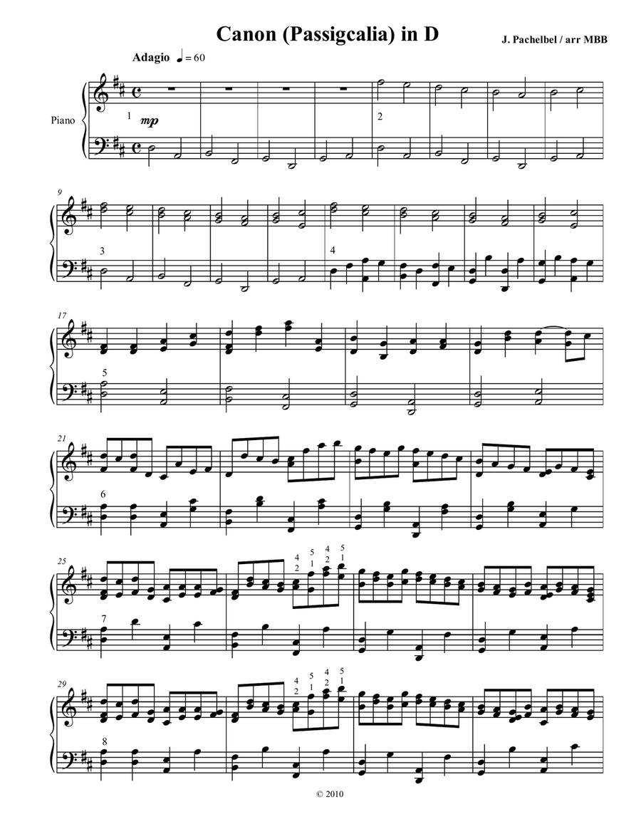 Original Canon in D for Piano Solo, directly from the Score Harpsichord scores gallery preview page 2