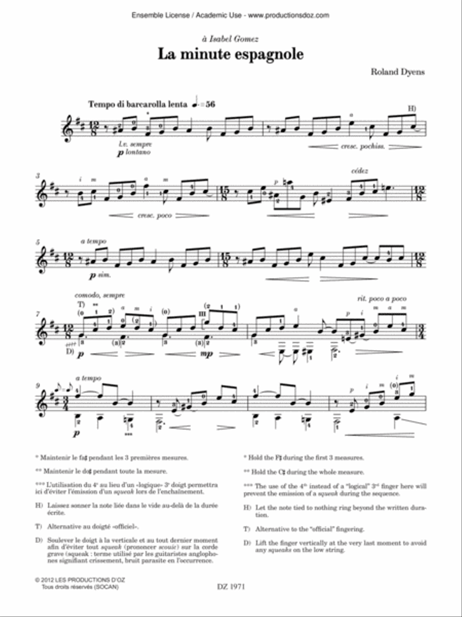 Les 100 de Roland Dyens - La minute espagnole Classical Guitar scores gallery preview page 2