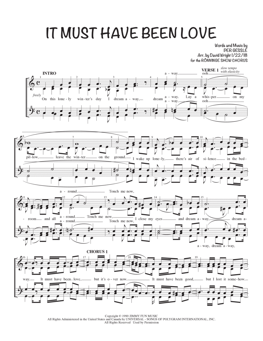 It Must Have Been Love SSAA scores gallery preview page 1