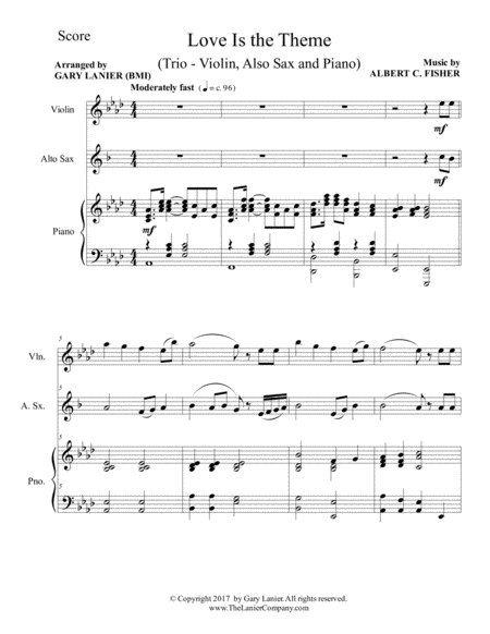 LOVE IS THE THEME (Trio – Violin, Alto Sax & Piano with Score/Parts) image number null