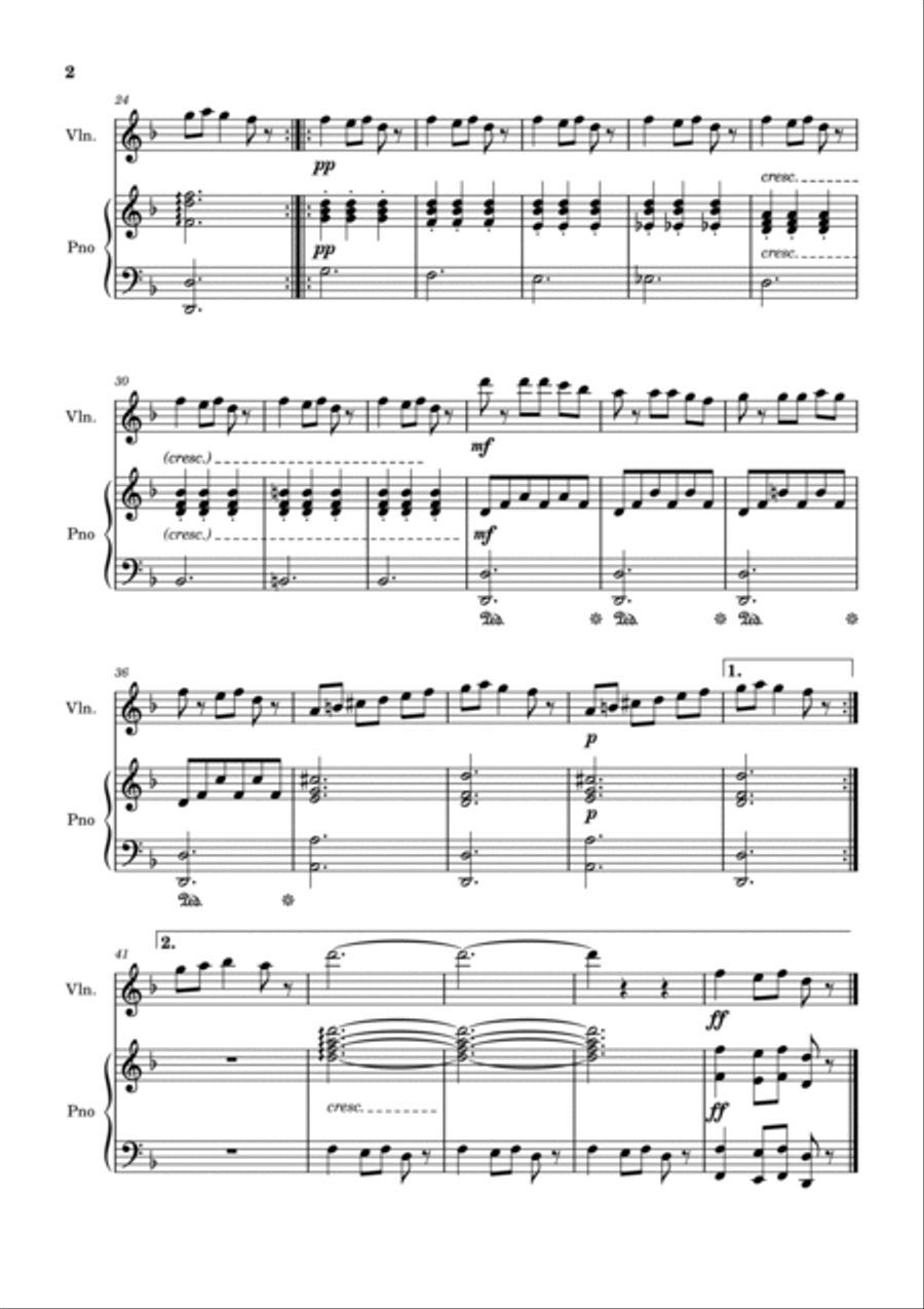 Carol of the Bells for Piano and Violin Violin Solo scores gallery preview page 2