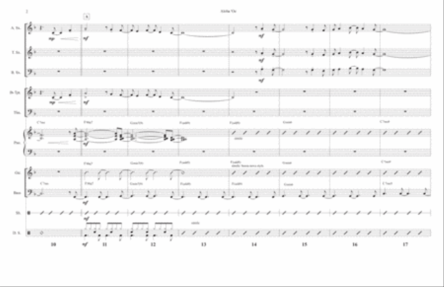 Aloha 'Oe for Jazz Ensemble and Horns, a bossa nova. Jazz Ensemble scores gallery preview page 5