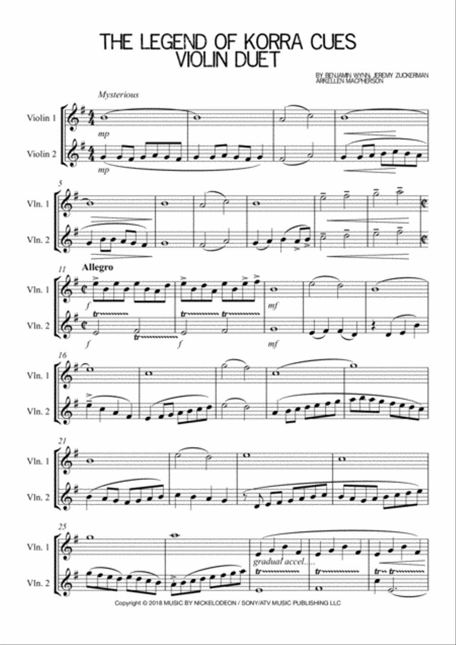 The Legend Of Korra Cues Violin Solo scores gallery preview page 1