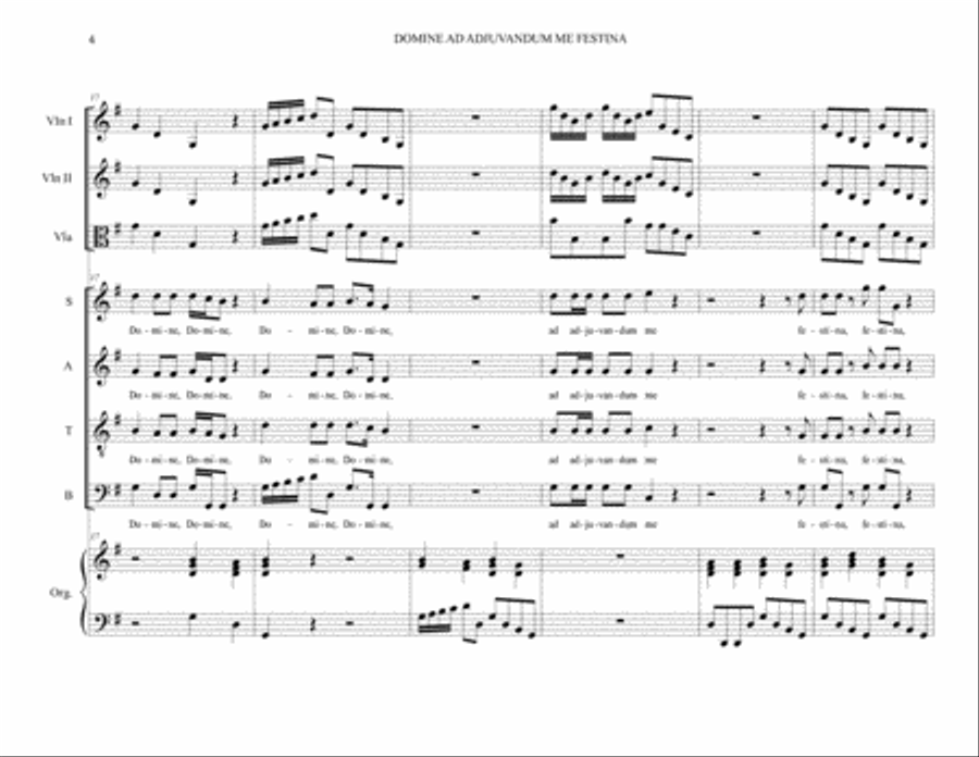 DOMINE AD ADJUVANDUM ME FESTINA - RV 593 - Arr. for Trio String, SATB Choir and Organ 4-Part scores gallery preview page 4
