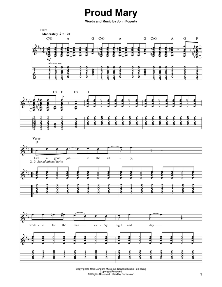 Proud Mary Proud Mary Acoustic Guitar scores gallery preview page 1