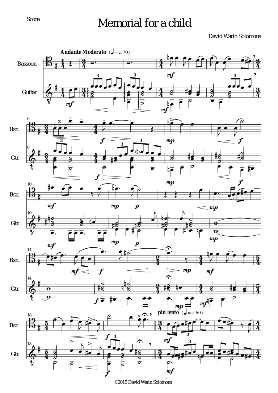 Memorial for a child for bassoon and guitar Bassoon scores gallery preview page 1