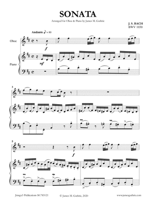 Book cover for BACH: Sonata BWV 1030 for Oboe & Piano