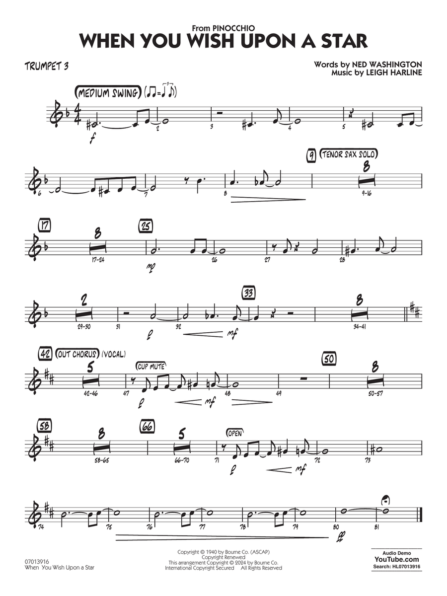 When You Wish Upon A Star (Key: C) (arr. Chuck Israels) - Trumpet 3