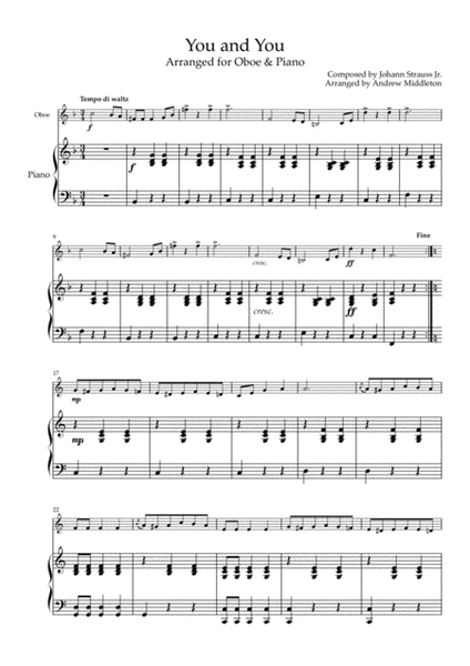 Du und Du Waltz arranged for Oboe & Piano image number null