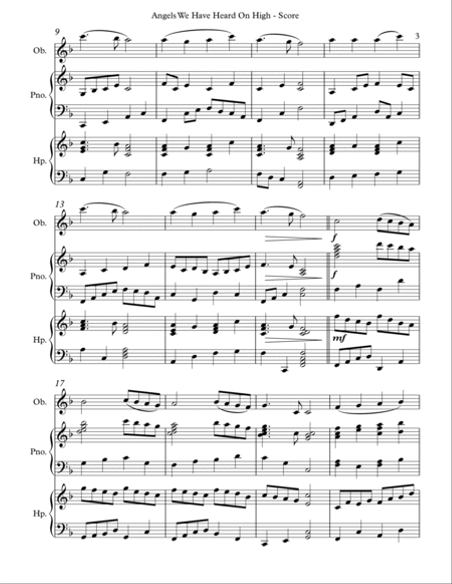Angels We Have Heard On High, Trio for Oboe, Harp and Piano Pedal Harp scores gallery preview page 3