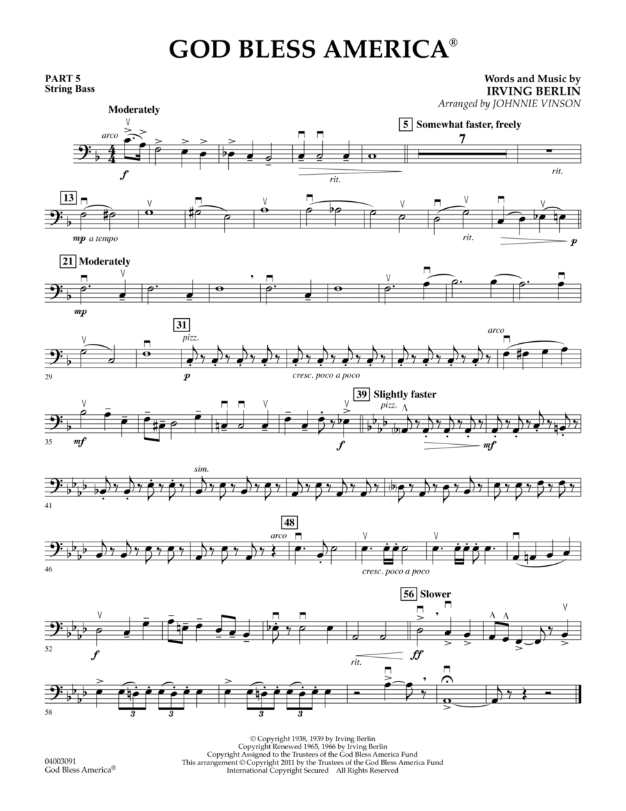 God Bless America - Pt.5 - String/Electric Bass Concert Band scores gallery preview page 1