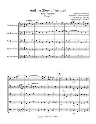 And the Glory of the Lord (from "Messiah") (F) (Trombone Quintet)