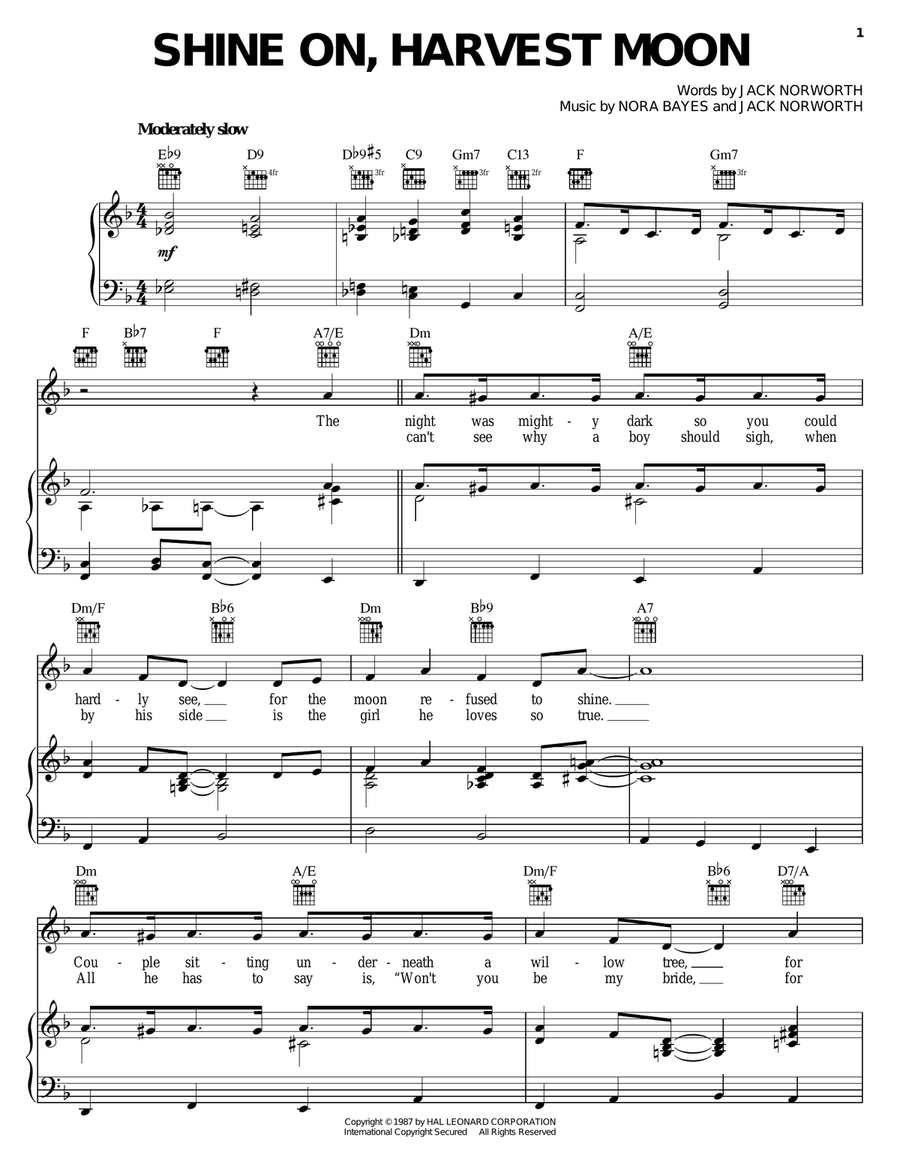 Shine On, Harvest Moon Piano, Vocal, Guitar scores gallery preview page 1