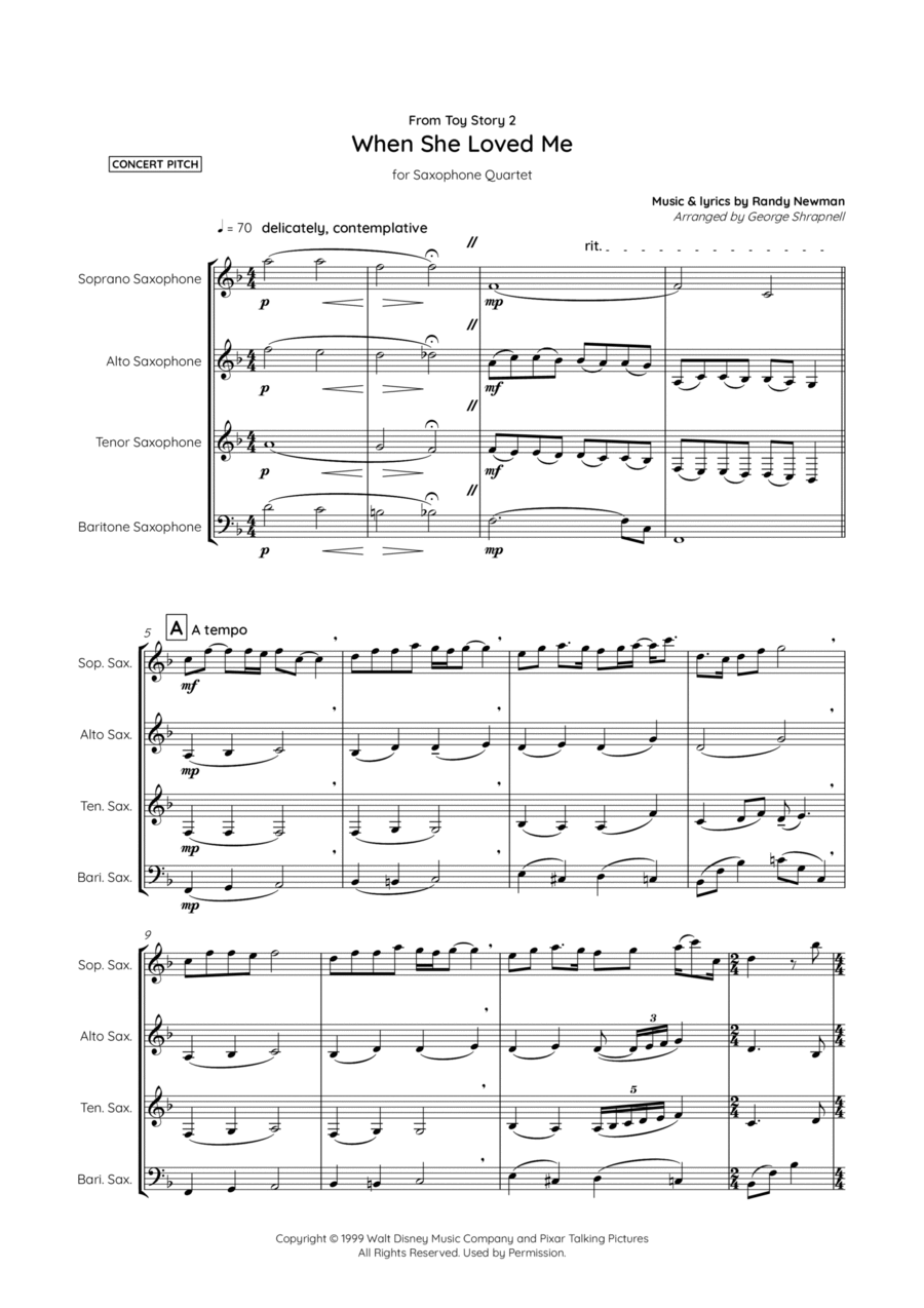When She Loved Me When She Loved Me Saxophone Quartet scores gallery preview page 1