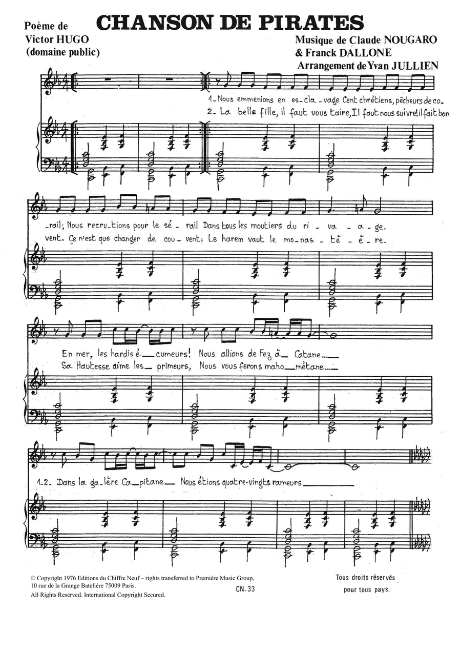 Chanson De Pirates Chanson De Pirates Piano, Vocal scores gallery preview page 1
