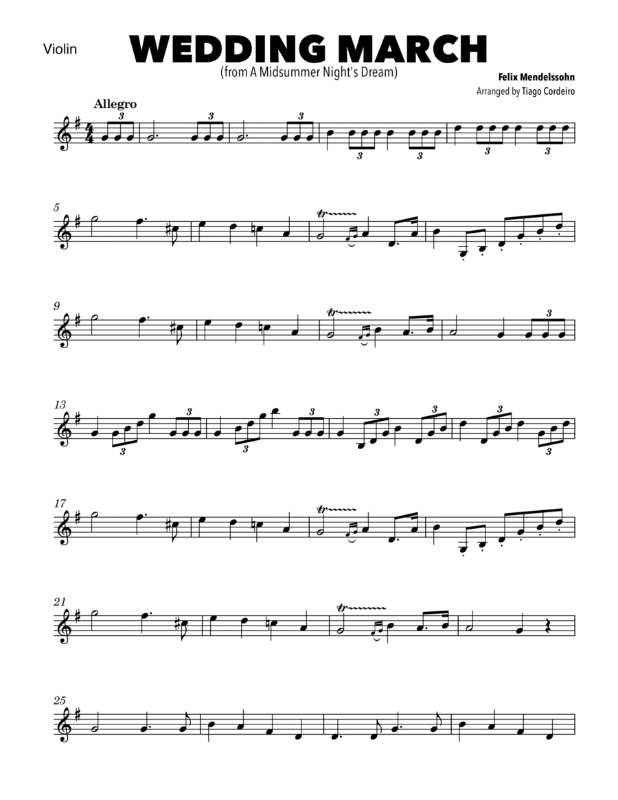 Wedding March Wedding March Violin Solo scores gallery preview page 1