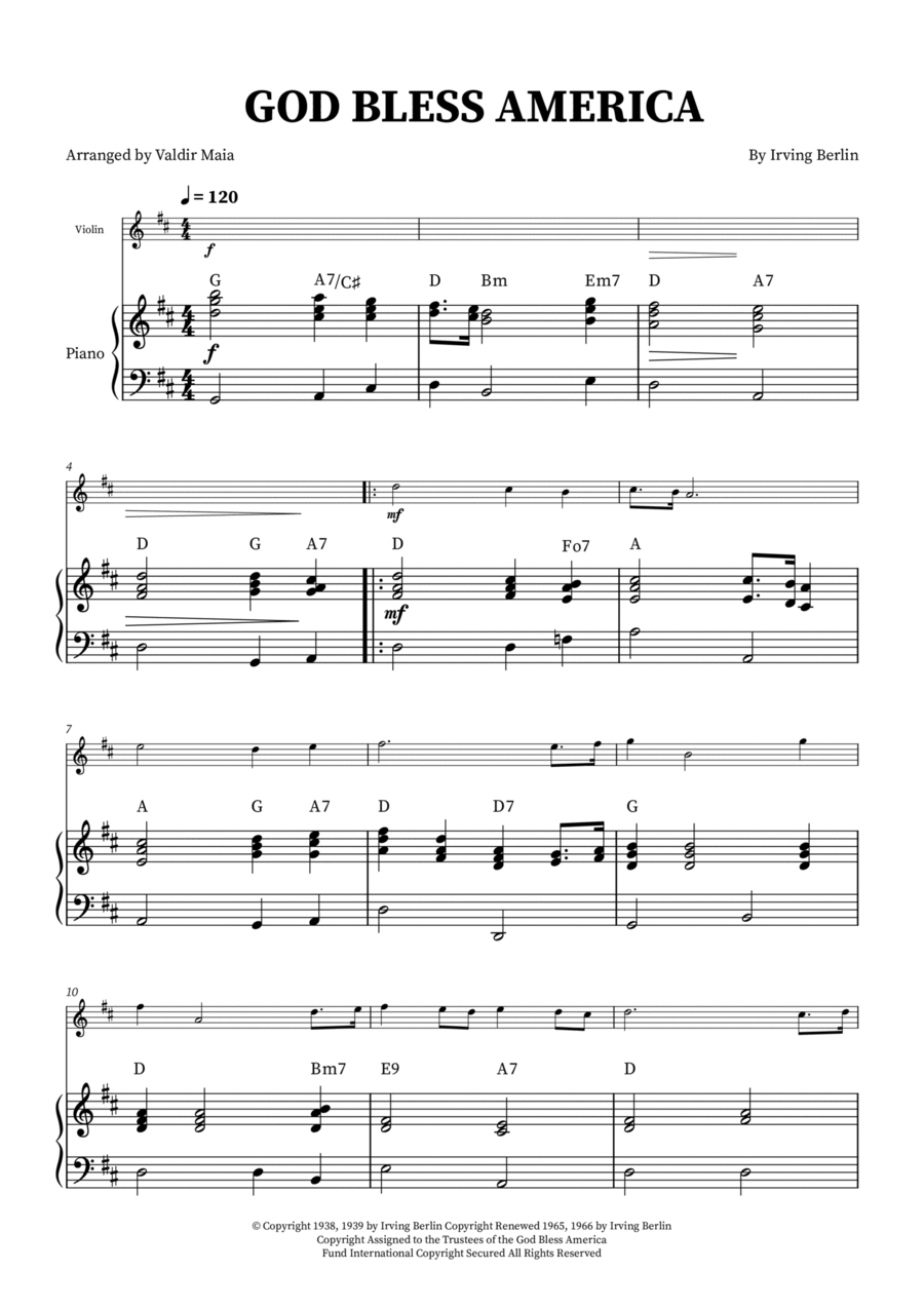 God Bless America ® Violin Solo scores gallery preview page 1