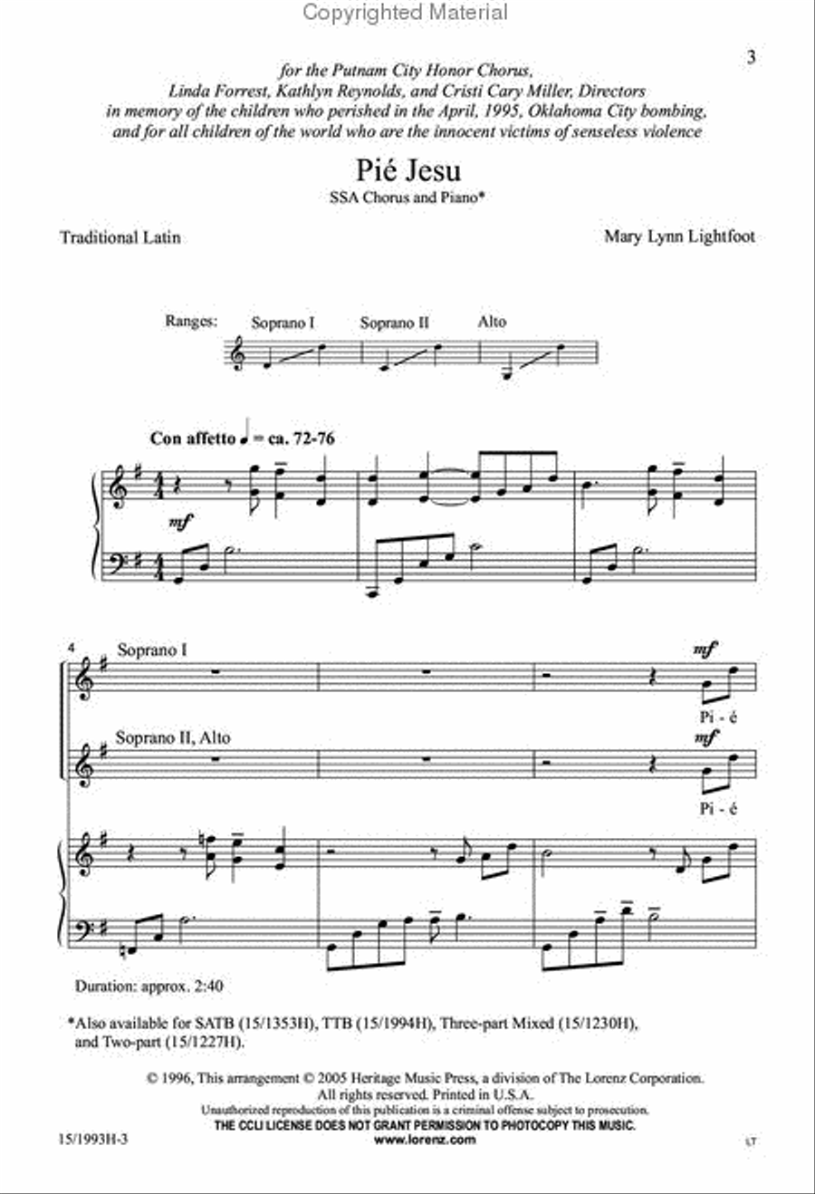 Pié Jesu Pié Jesu SSA scores gallery preview page 2