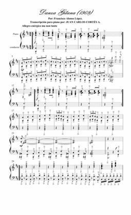 Danza gitana (1909) por Francisco Alonso para Piano Solo