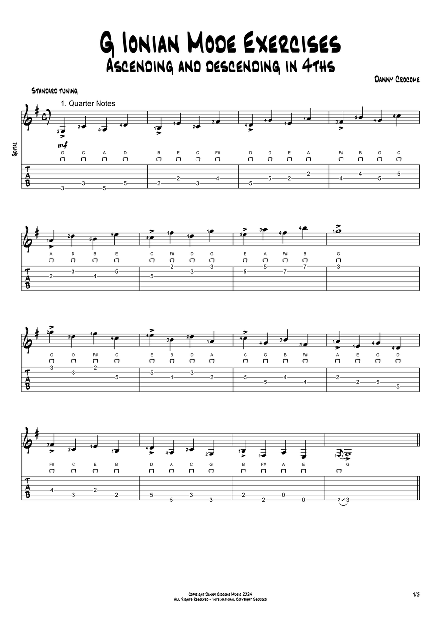 G Ionian Mode Exercises - Ascending and Descending in 4ths Acoustic Guitar scores gallery preview page 1
