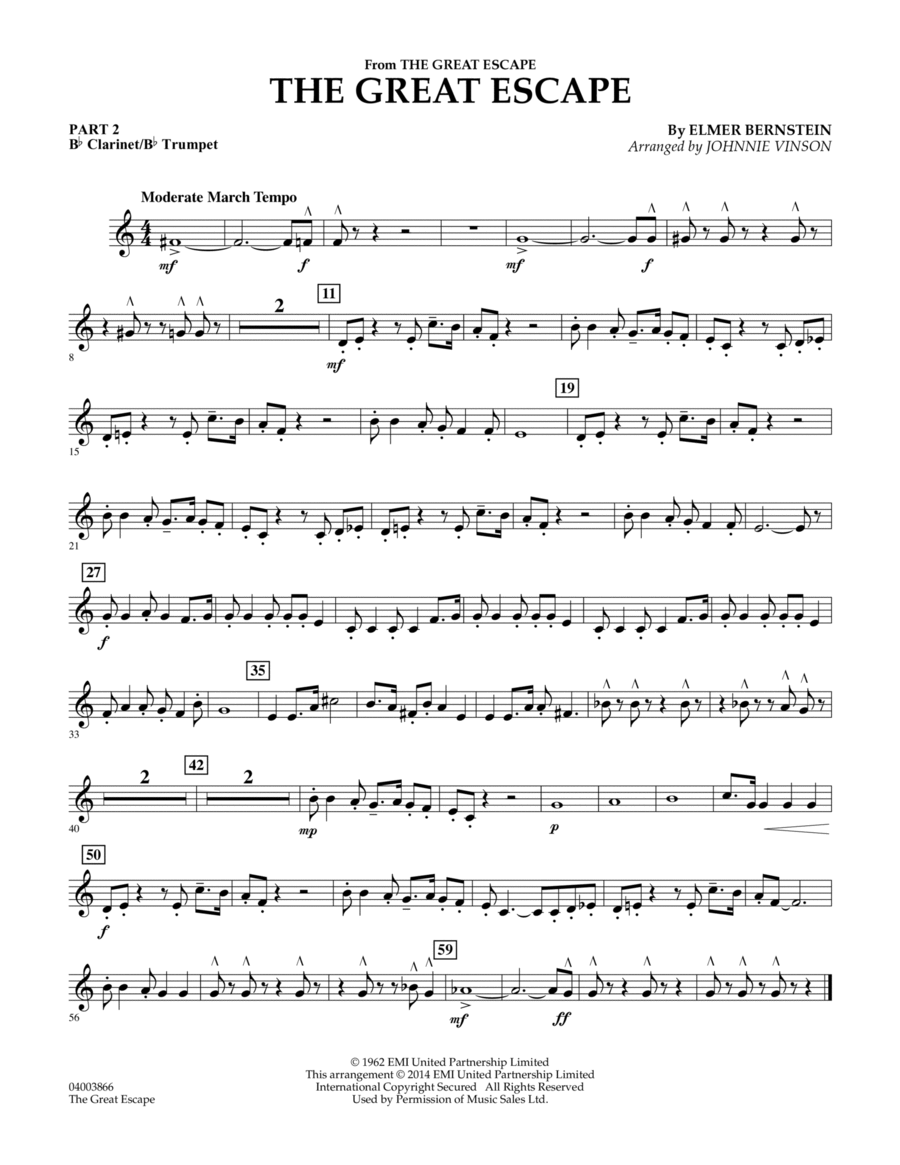 The Great Escape (March) - Pt.2 - Bb Clarinet/Bb Trumpet Concert Band scores gallery preview page 1