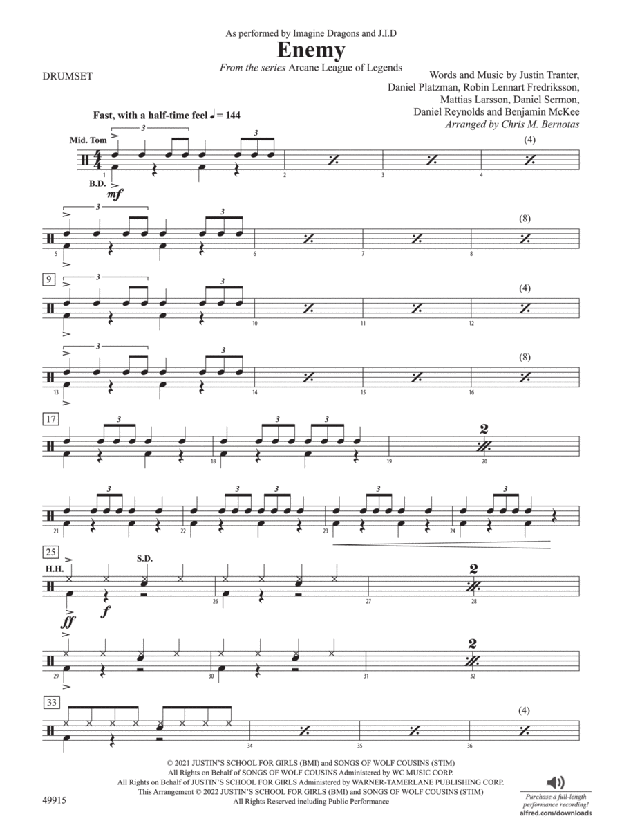 Enemy: Drums String Orchestra scores gallery preview page 1