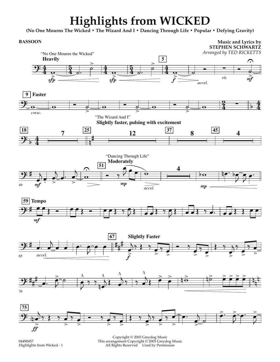 Highlights from Wicked - Bassoon