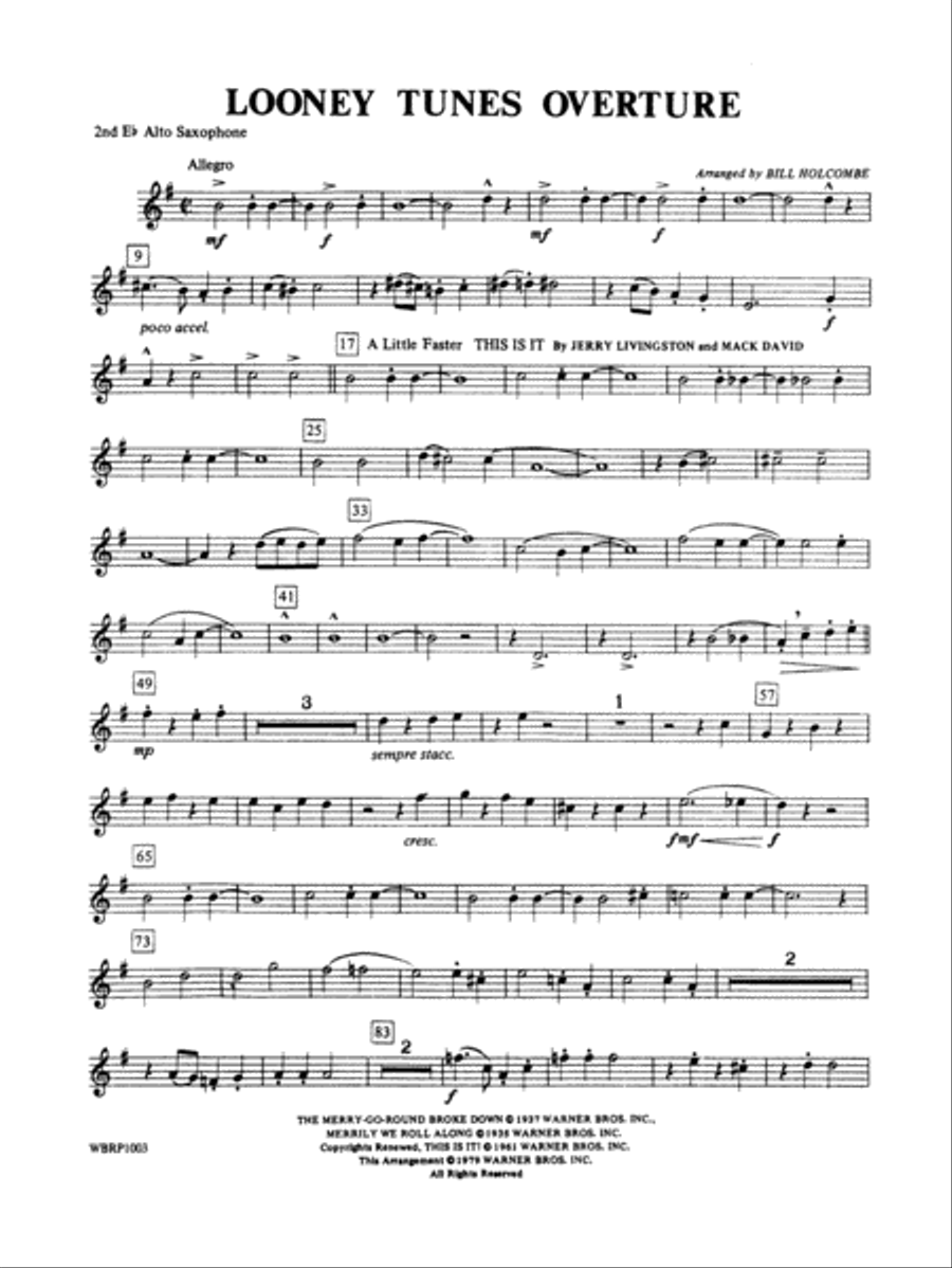 Looney Tunes Overture: 2nd E-flat Alto Saxophone Concert Band scores gallery preview page 1