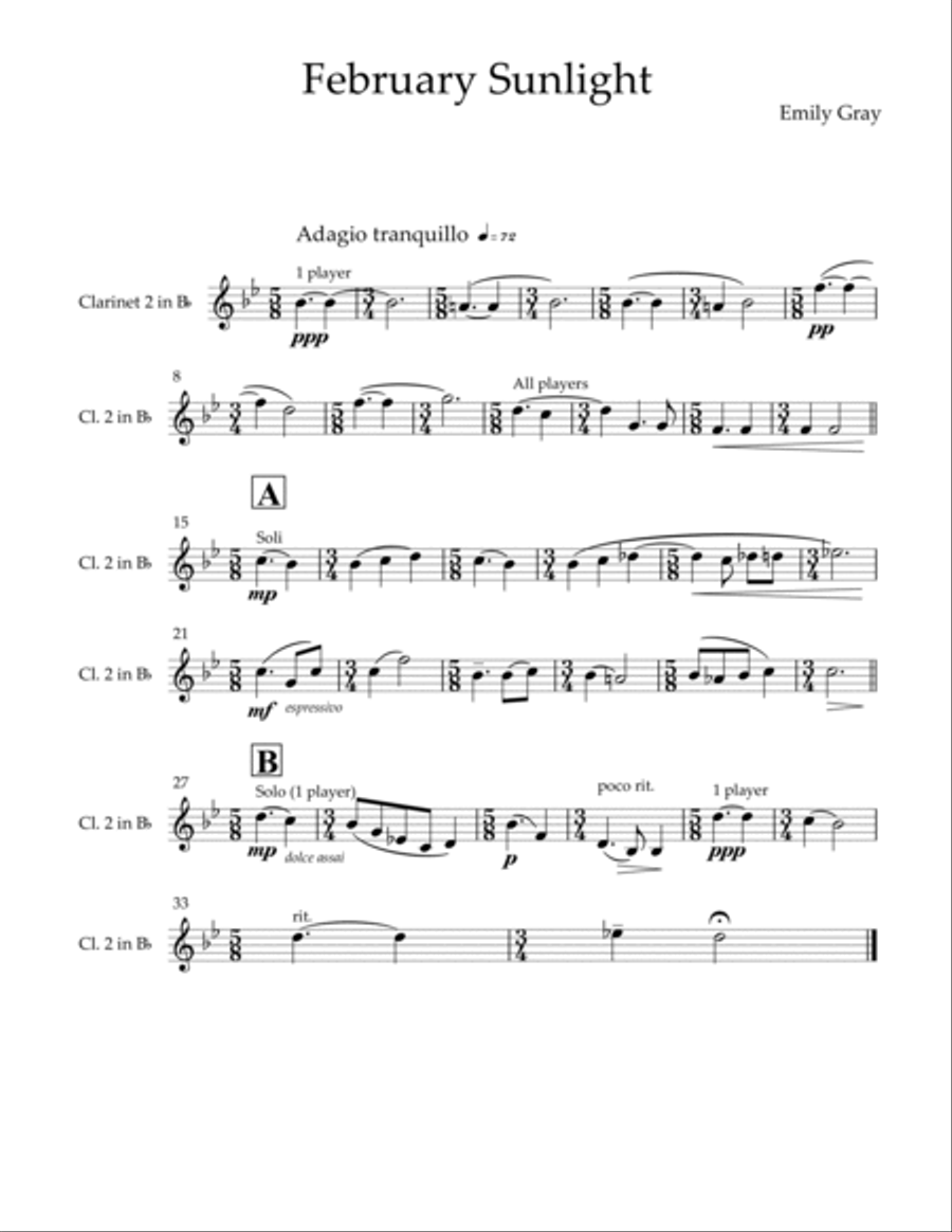 February Sunlight for Clarinet Choir (Parts) Clarinet Choir scores gallery preview page 3